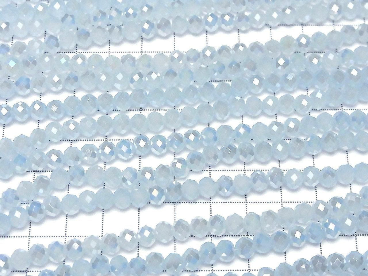 Glass Beads Faceted Button Rondelle 6x6x4.5mm Milky Blue Silver-AB 1strand beads (approx. 15inch/36cm)