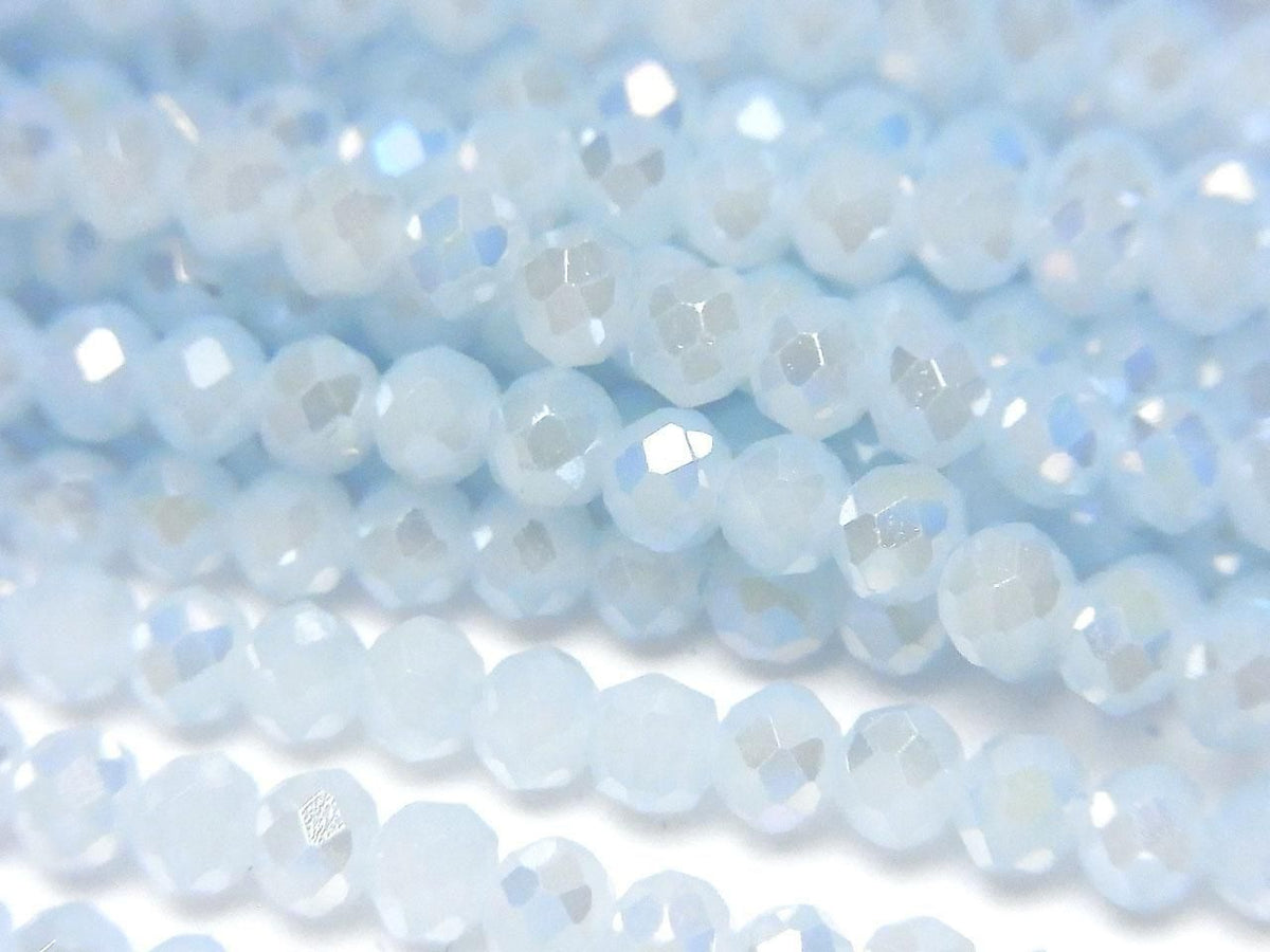 Glass Beads Faceted Button Rondelle 4x4x3.5mm Milky Blue Silver-AB 1strand beads (approx. 14inch/35cm)