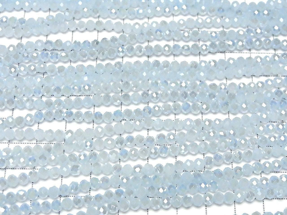 Glass Beads Faceted Button Rondelle 4x4x3.5mm Milky Blue Silver-AB 1strand beads (approx. 14inch/35cm)