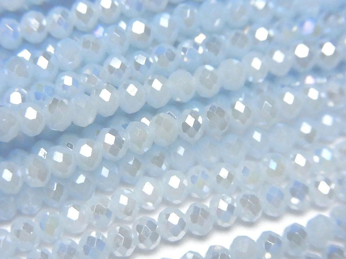 Glass Beads Faceted Button Rondelle 3.5x3.5x2.5mm Milky Blue Silver-AB 1strand beads (approx. 12inch/30cm)