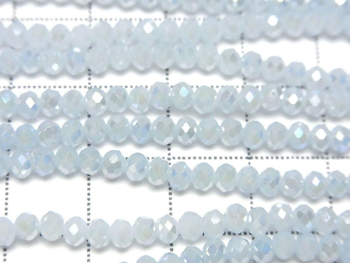 Glass Beads Faceted Button Rondelle 3.5x3.5x2.5mm Milky Blue Silver-AB 1strand beads (approx. 12inch/30cm)