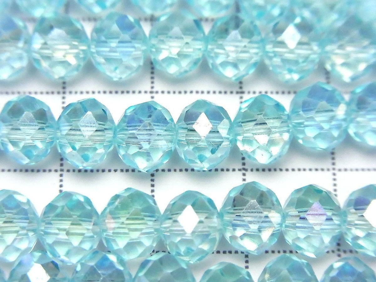 Glass Beads Faceted Button Rondelle 7.5x7.5x6mm Clear Blue Silver-AB 1strand beads (approx. 14inch/35cm)