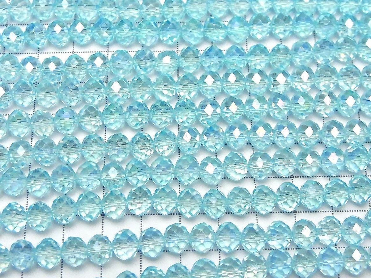 Glass Beads Faceted Button Rondelle 7.5x7.5x6mm Clear Blue Silver-AB 1strand beads (approx. 14inch/35cm)