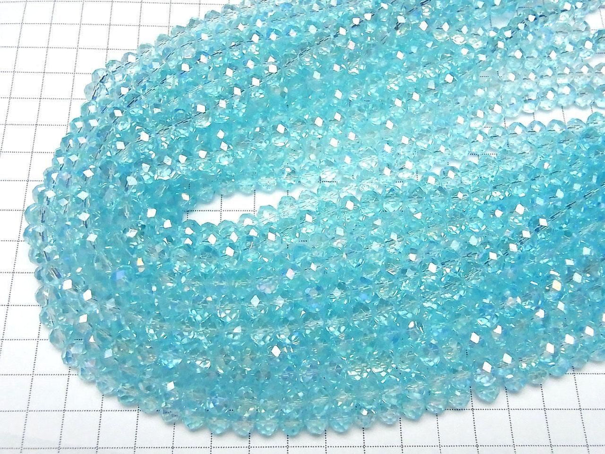 Glass Beads Faceted Button Rondelle 7.5x7.5x6mm Clear Blue Silver-AB 1strand beads (approx. 14inch/35cm)