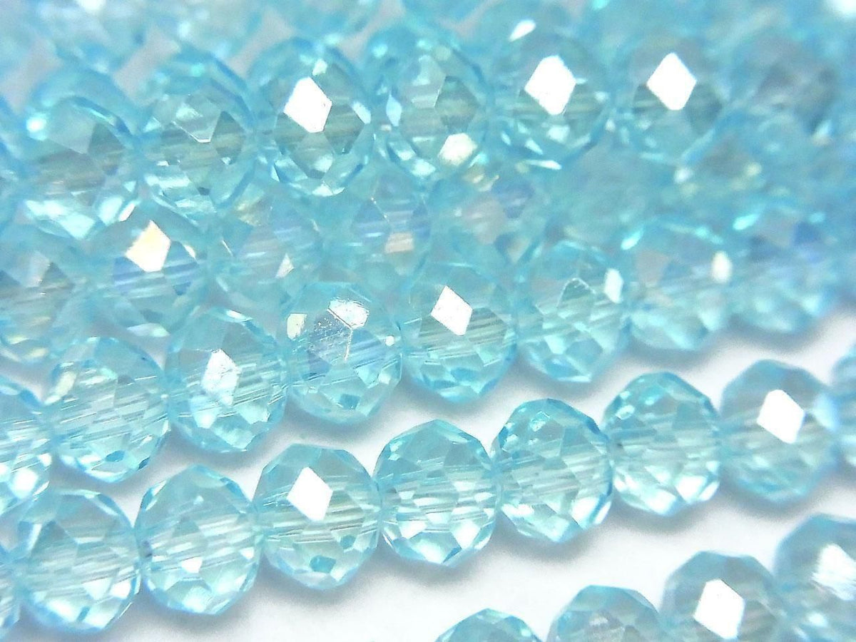 Glass Beads Faceted Button Rondelle 6x6x4.5mm Clear Blue Silver-AB 1strand beads (approx. 15inch/36cm)