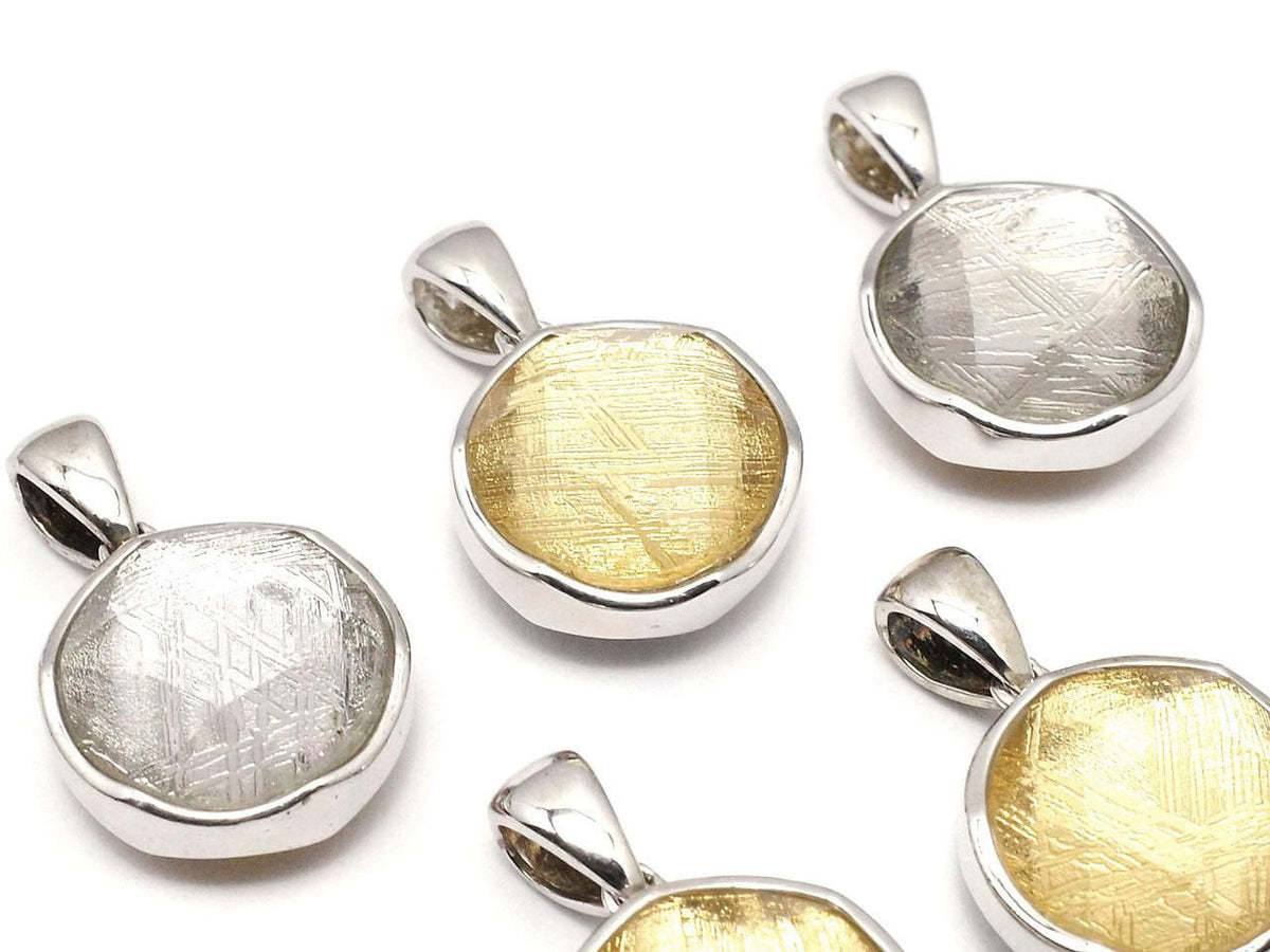 Meteorite (Muonionalusta) Pendant Both Sides Finished 12mm Silver & Yellow Gold Silver925 1pc