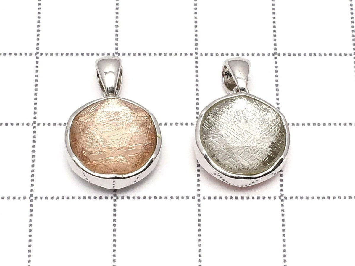 Meteorite (Muonionalusta) Pendant Both Sides Finished 12mm Silver & Pink Gold Silver925 1pc