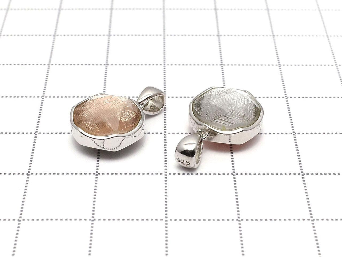 Meteorite (Muonionalusta) Pendant Both Sides Finished 12mm Silver & Pink Gold Silver925 1pc