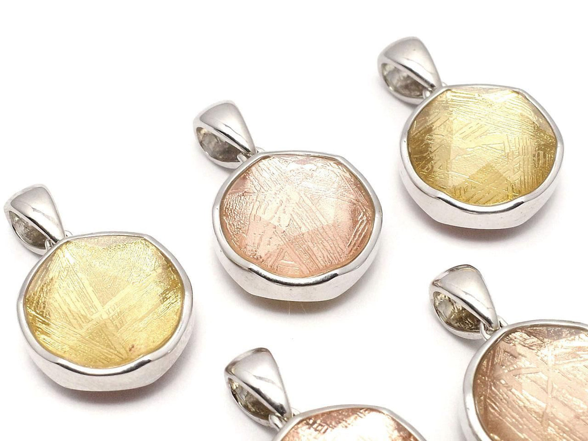 Meteorite (Muonionalusta) Pendant Both Sides Finished 12mm Pink Gold & Yellow Gold Sterling Silver 925 1pc