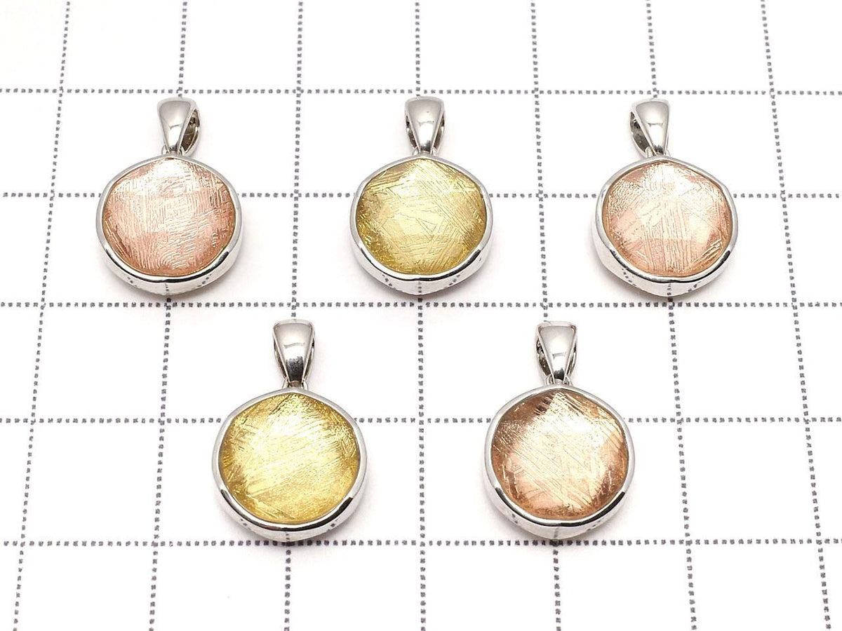 Meteorite (Muonionalusta) Pendant Both Sides Finished 12mm Pink Gold & Yellow Gold Sterling Silver 925 1pc