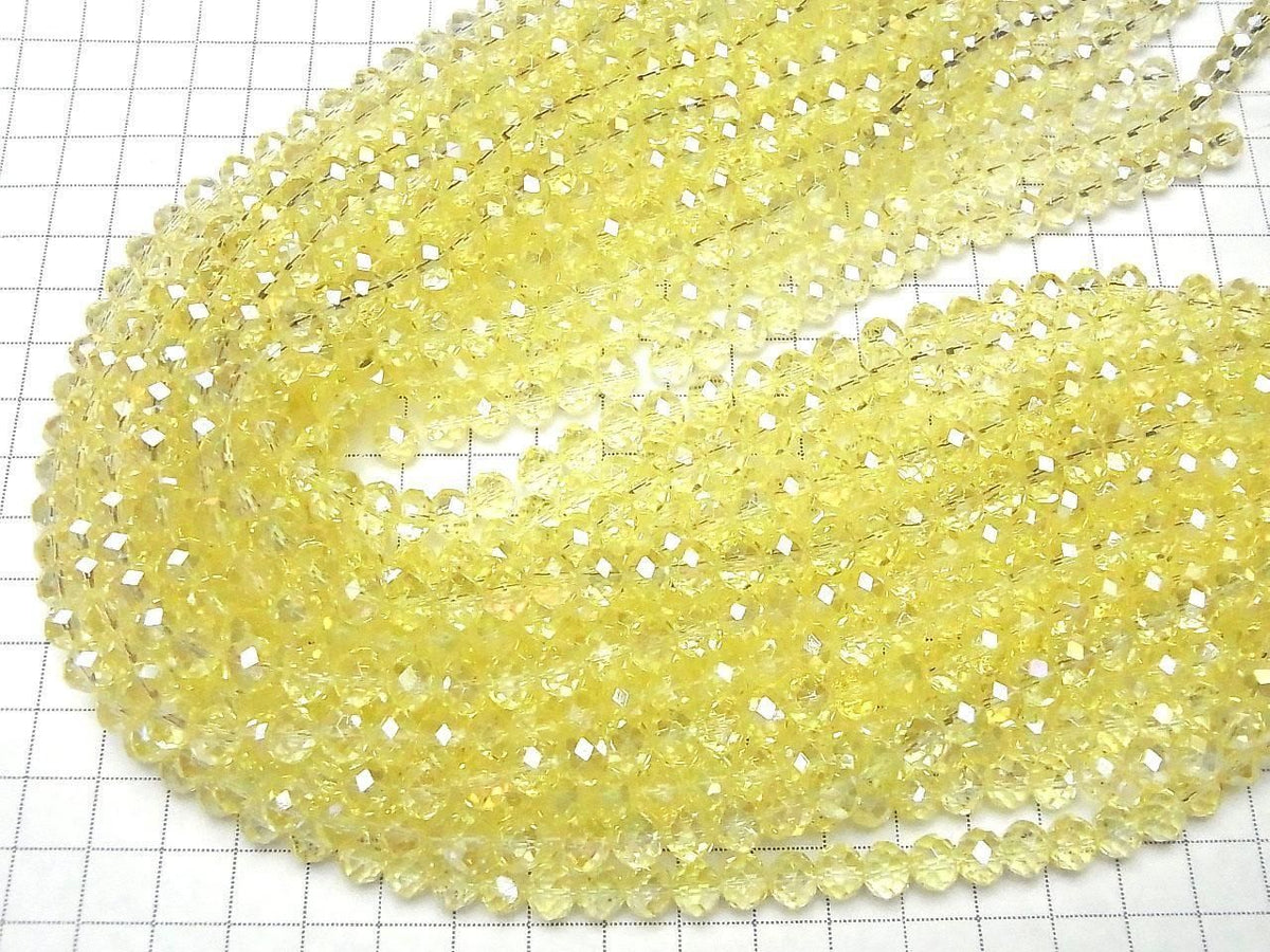 Glass Beads Faceted Button Rondelle 7.5x7.5x6mm Clear Yellow Silver-AB 1strand beads (approx. 14inch/35cm)