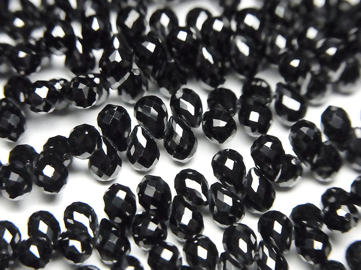 High Quality Black Spinel AAA Drop Faceted Briolette 4x3x3mm half or 1strand beads (aprx.6inch/14cm)High Quality!