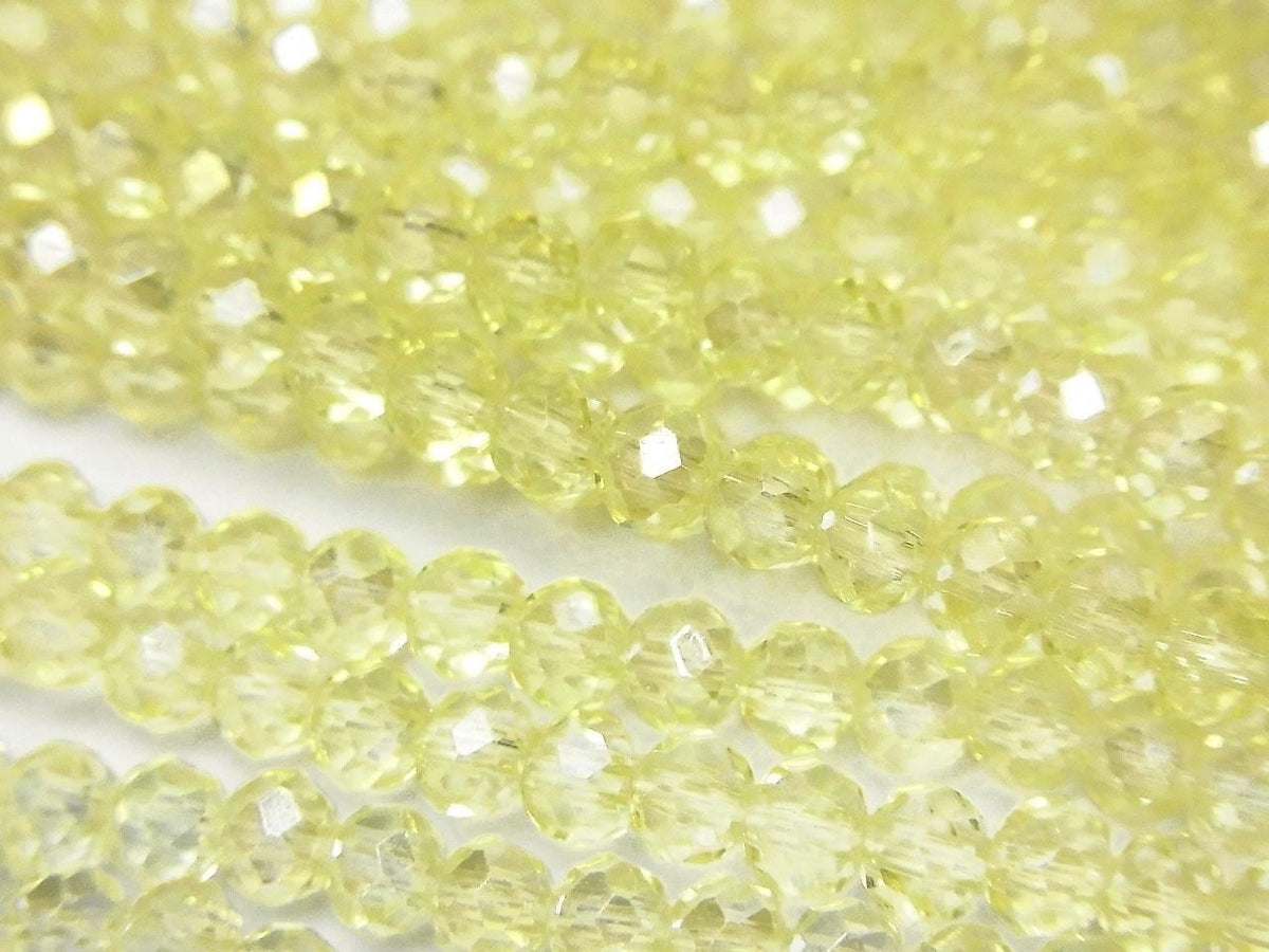 Glass Beads Faceted Button Rondelle 4x4x3.5mm Clear Yellow Silver-AB 1strand beads (approx. 15inch/37cm)