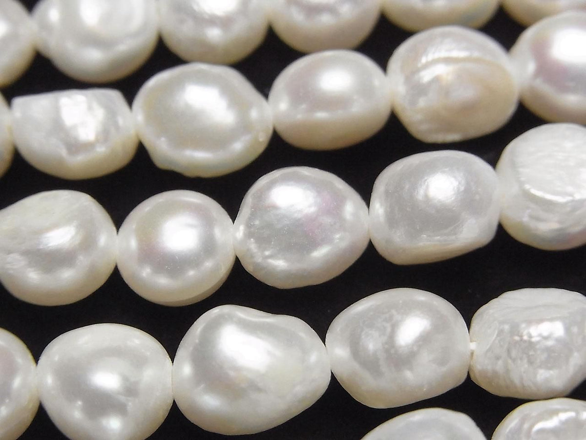 Fresh Water Pearl AA+ Baroque 8-10mm White [1mm hole] 1strand beads (approx. 13 inches/33 cm)