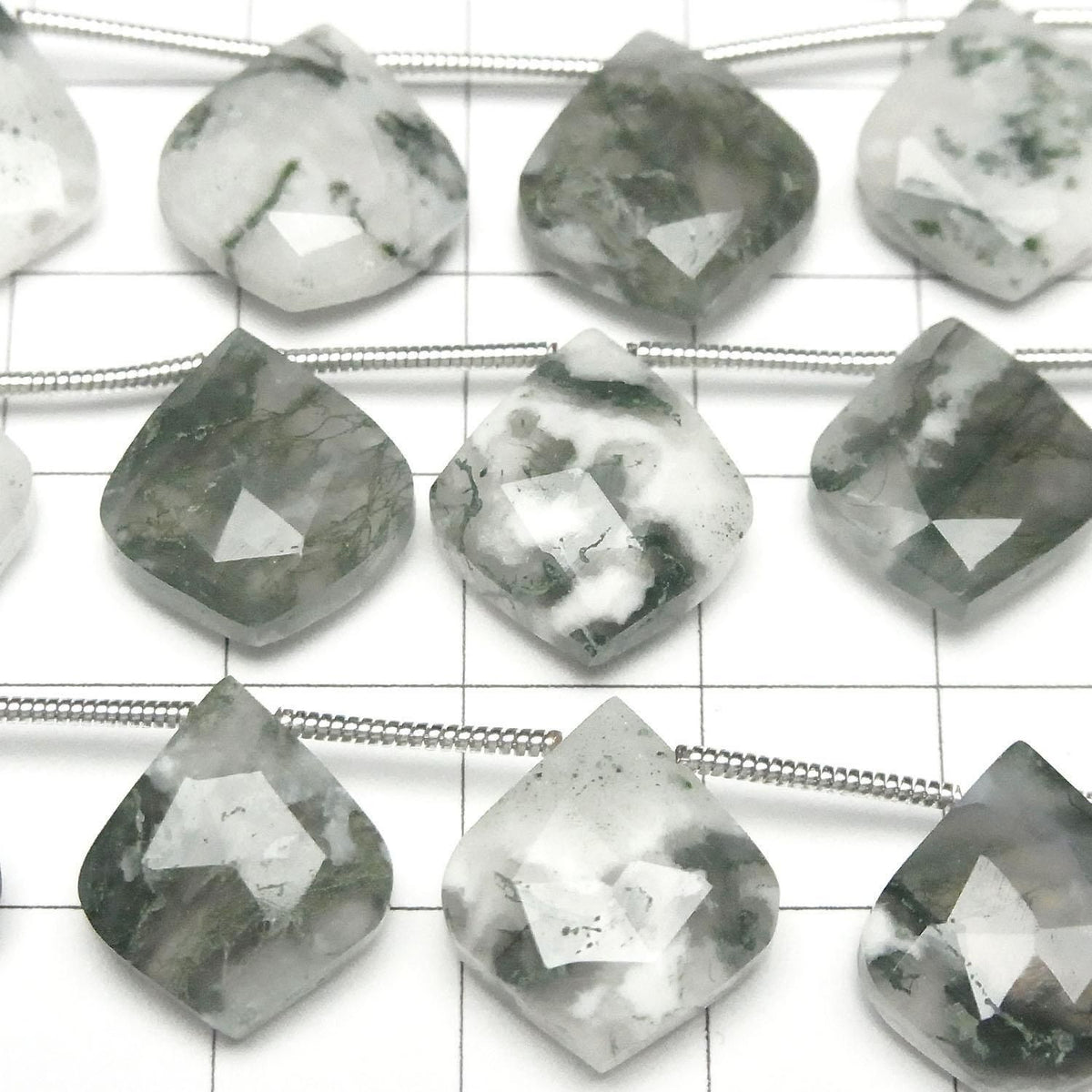 Moss Agate Irregular Faceted Pear Shape Half or 1strand beads (10pcs)