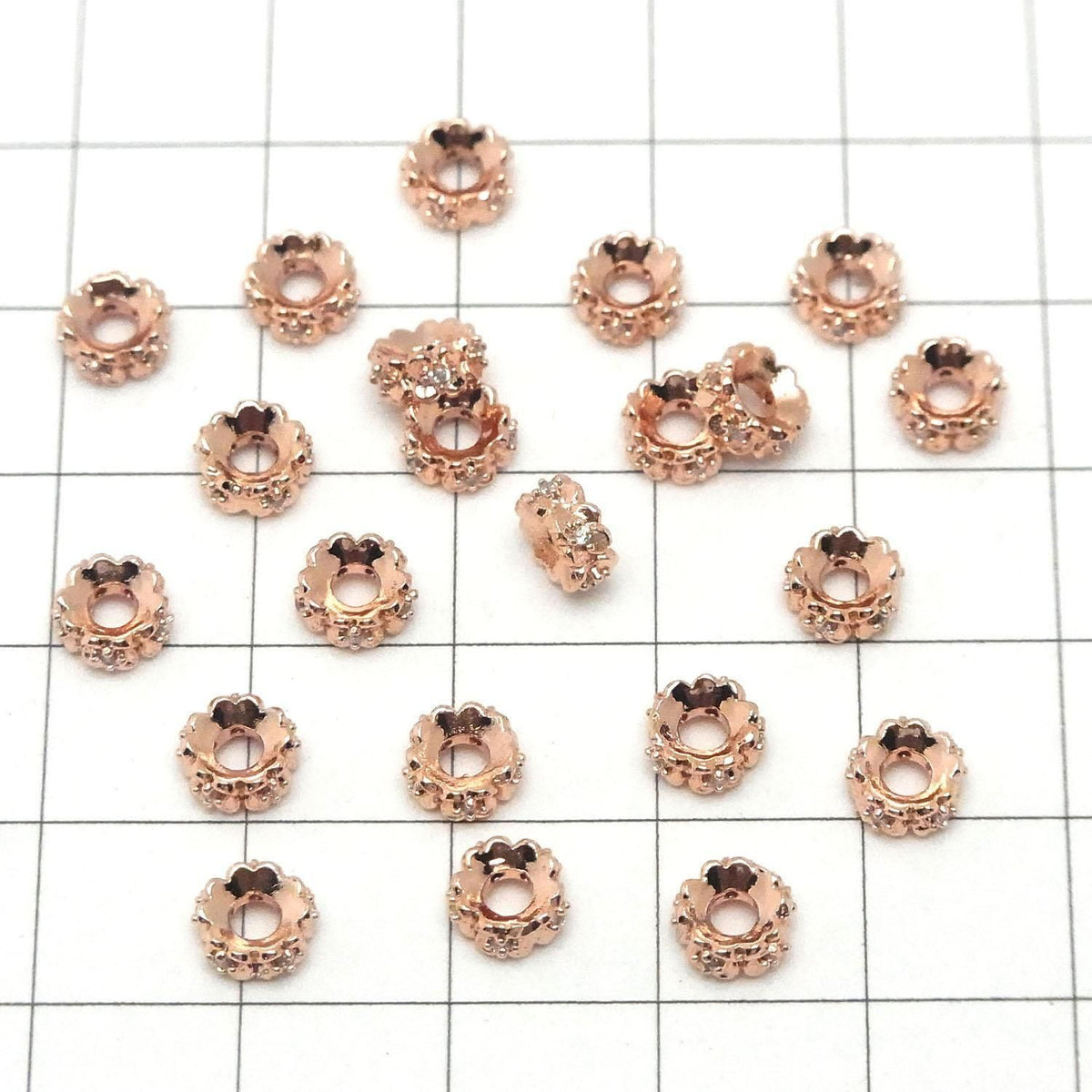 Metal parts Rondelle 6x6x2.5mm Pink Gold (with CZ) 2pcs