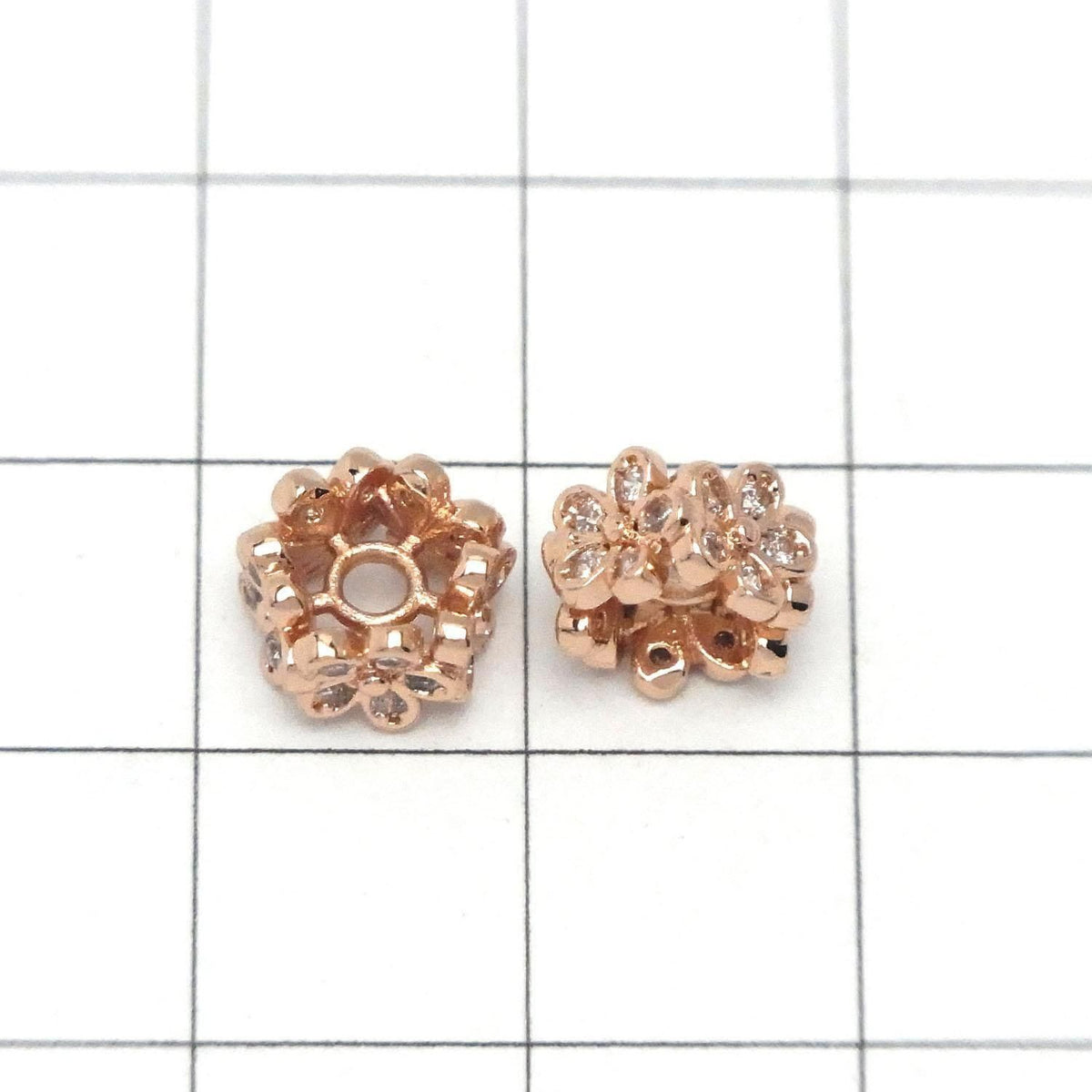 Metal flower parts Rondelle design 8x8x5mm (with CZ) pink gold color 2 pcs