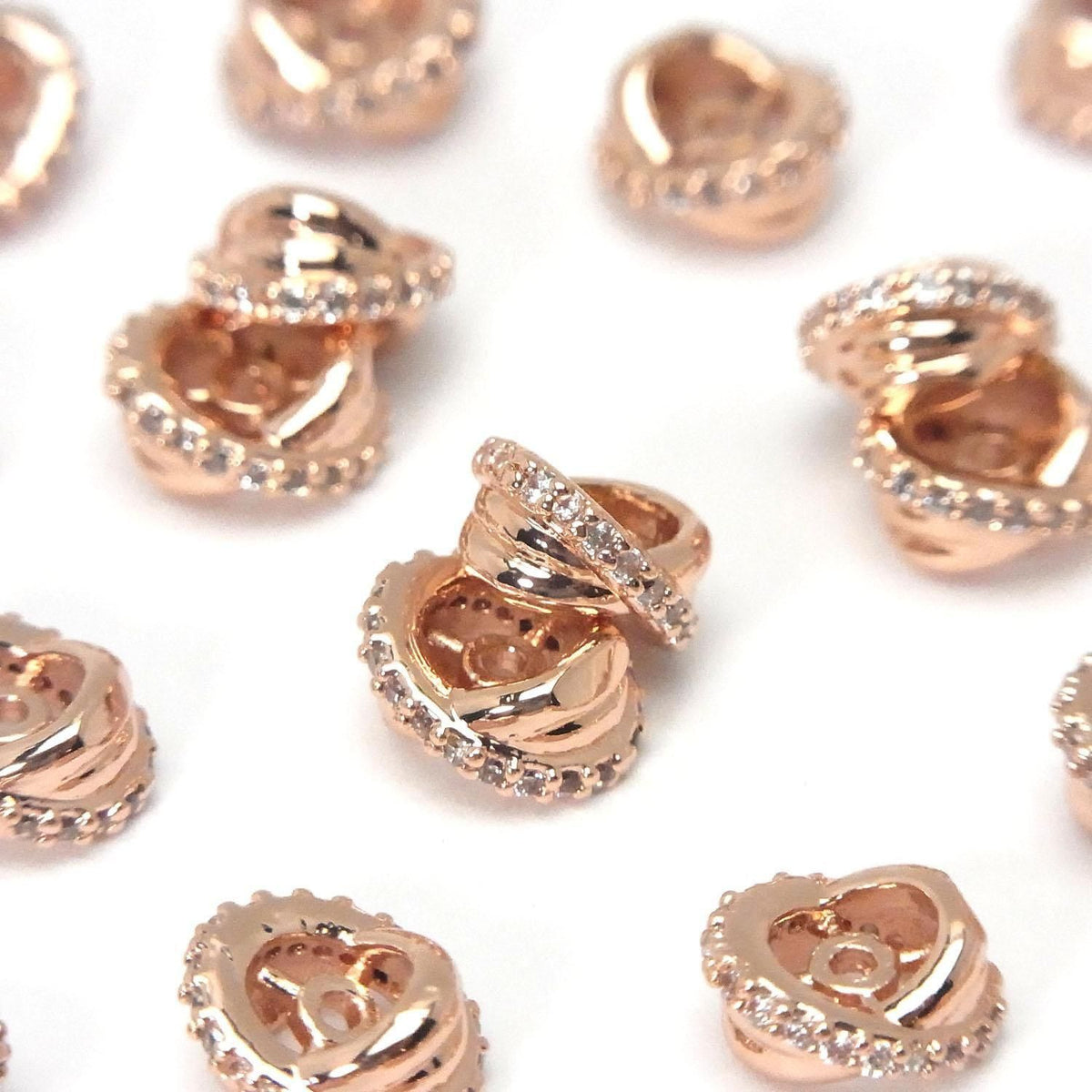 Metal parts Rondelle 7x7x4mm Pink Gold (with CZ) 2pcs
