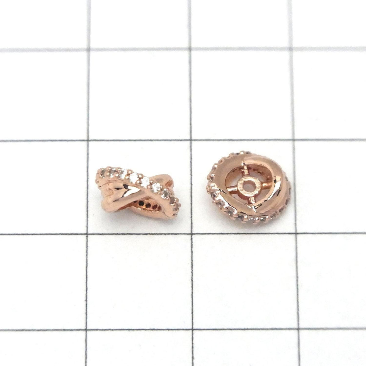 Metal parts Rondelle 7x7x4mm Pink Gold (with CZ) 2pcs