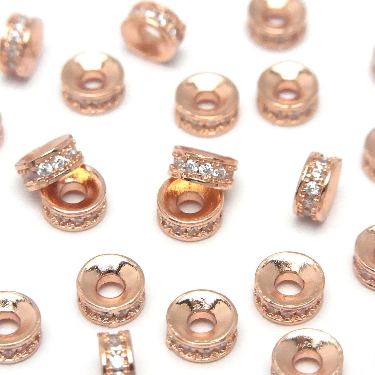 Metal parts Rondelle [4mm][6mm] Pink Gold color (with CZ) 2pcs