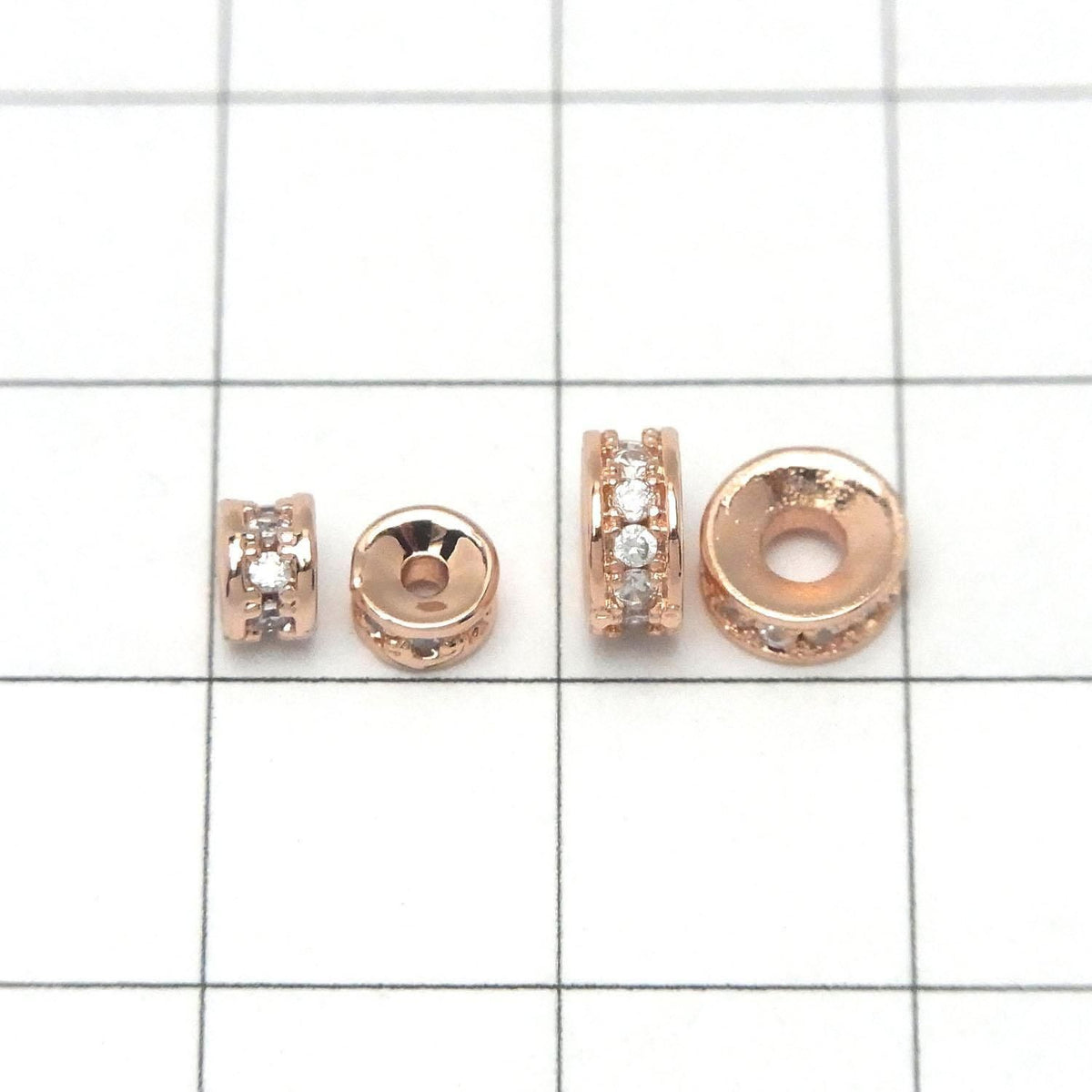Metal parts Rondelle [4mm][6mm] Pink Gold color (with CZ) 2pcs