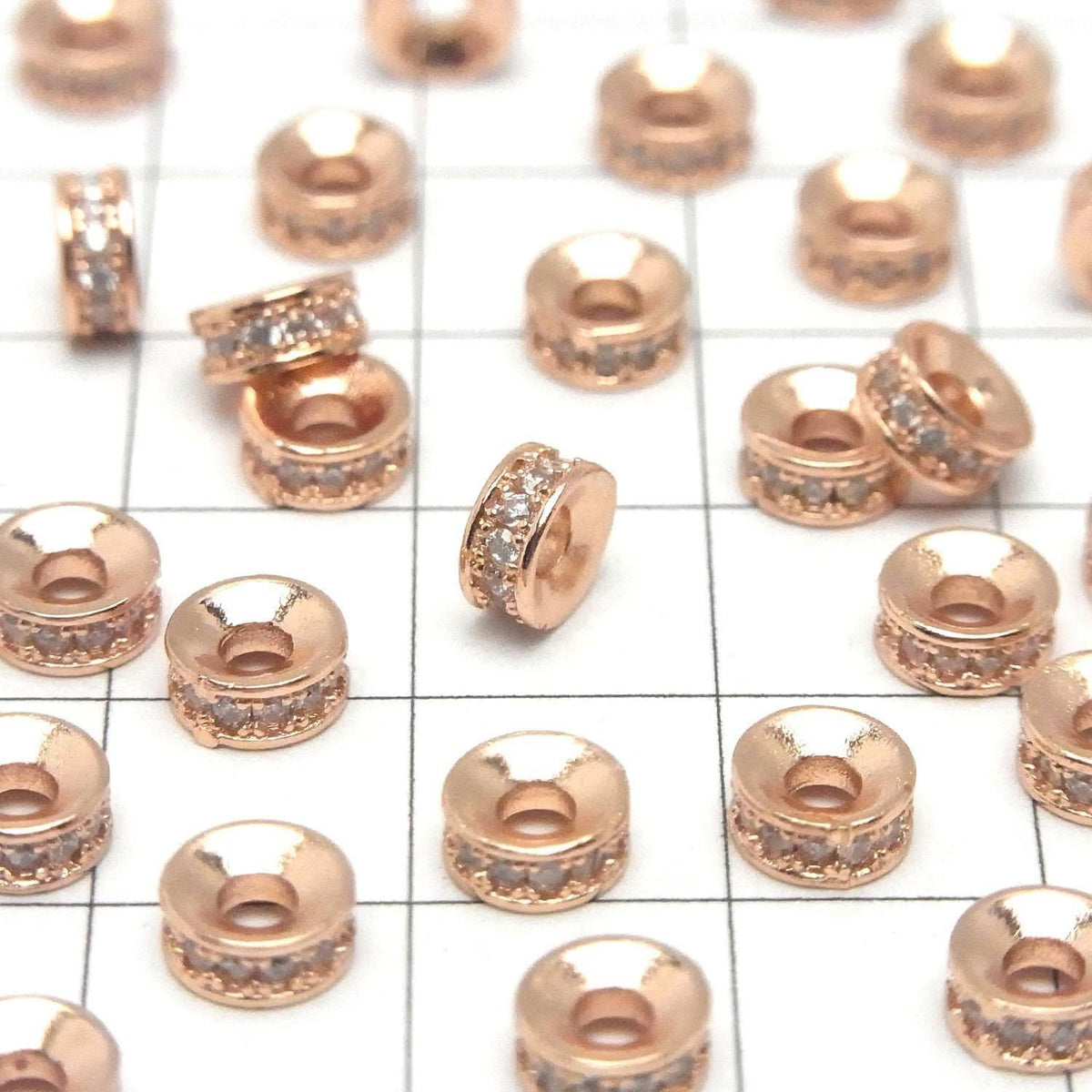 Metal parts Rondelle [4mm][6mm] Pink Gold color (with CZ) 2pcs