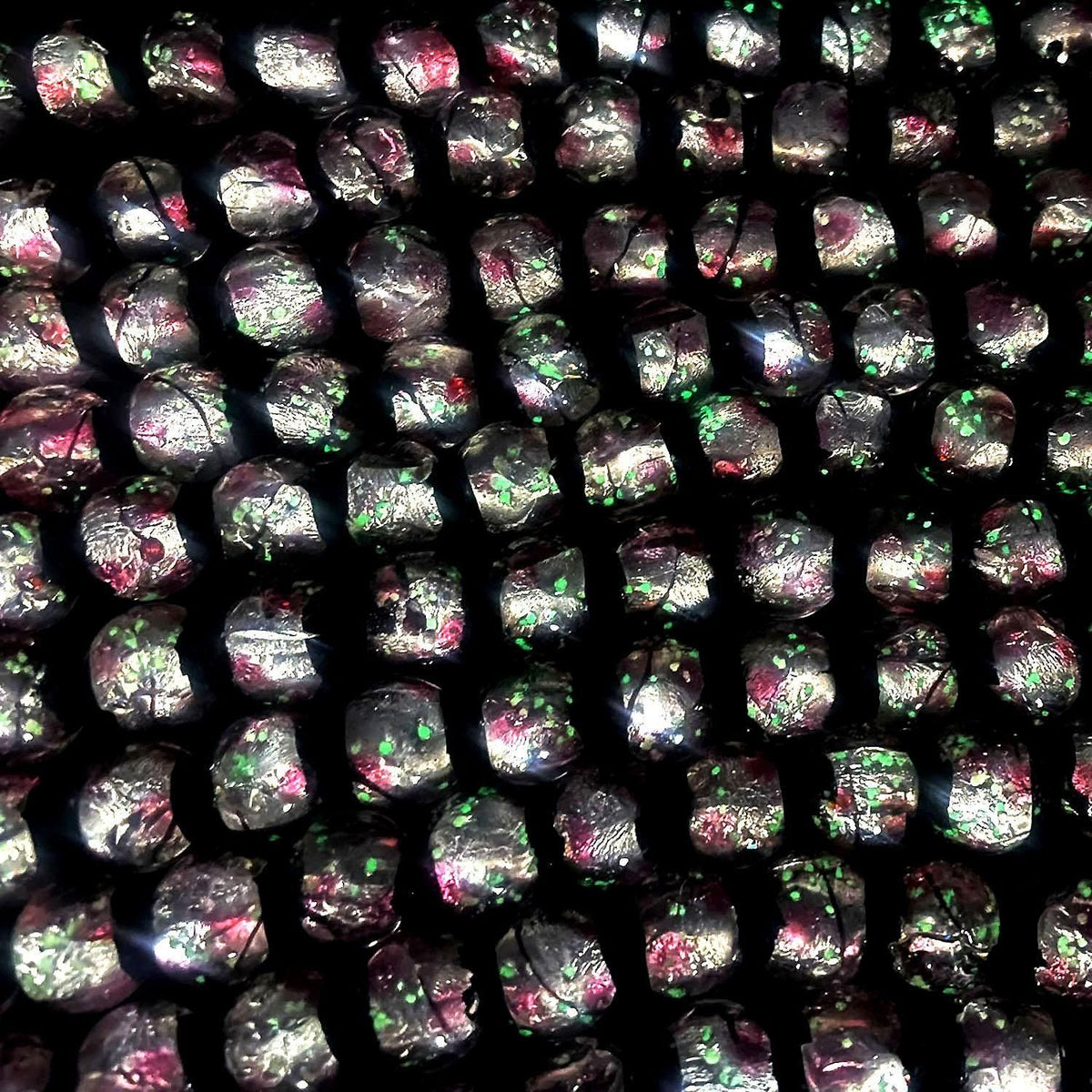 Lampwork Beads Round 12mm [Pink x Silver x Black / Luminous type] 1/4 or 1strand beads (approx. 14 inches/34 cm)