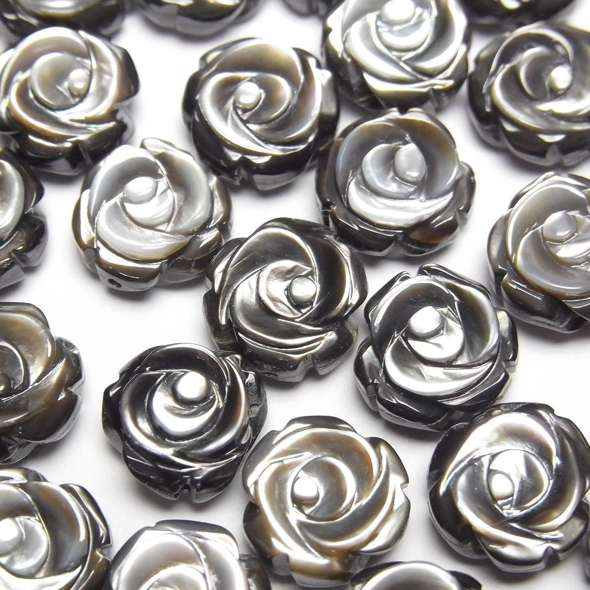 Black Shell (Black-lip Oyster) AAA Rose Carving (Both Side Finish) 10x10mm [Drilled Hole] 5pcs