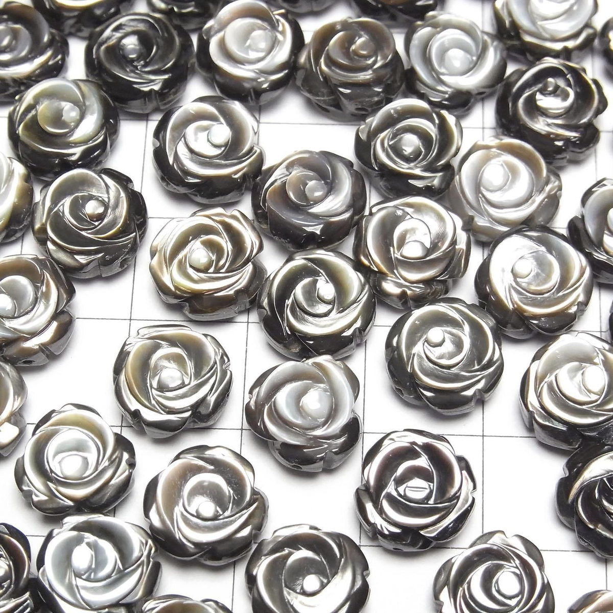 Black Shell (Black-lip Oyster) AAA Rose Carving (Both Side Finish) 10x10mm [Drilled Hole] 5pcs