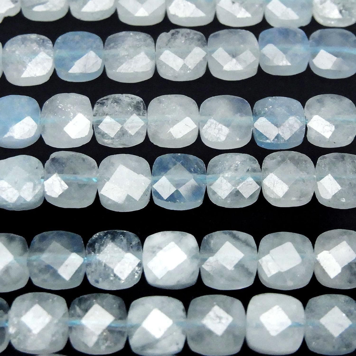 Aquamarine AA++ Faceted Square 6x6mm half or 1strand beads (aprx.14inch/35cm)High Quality!