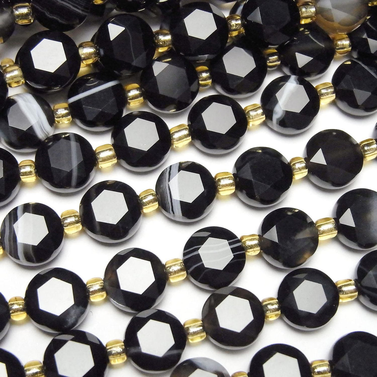 Striped Onyx Hexagram Faceted Coin 8x8x4mm 1strand beads (aprx.15inch/37cm)High Quality!