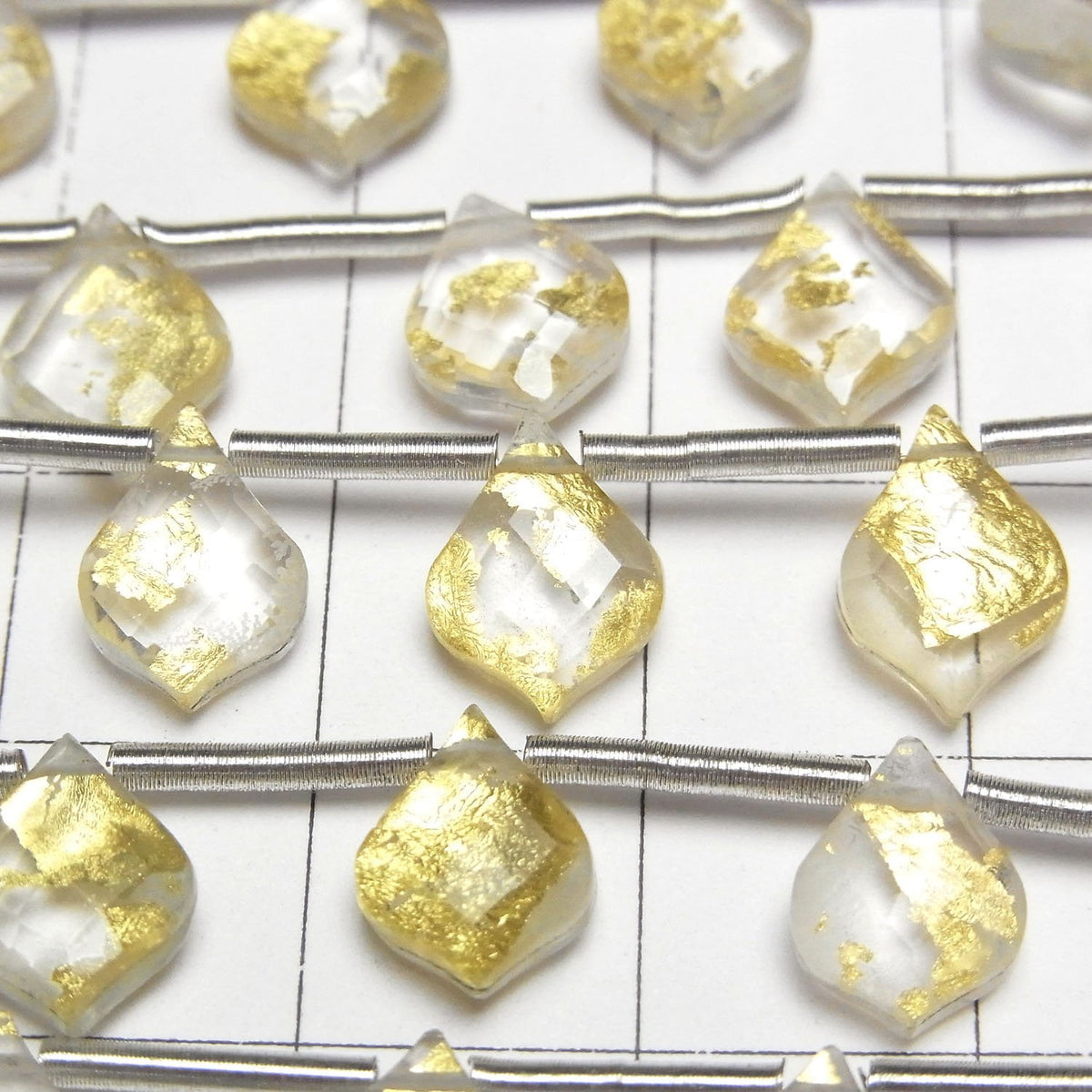 Gold Leaf Crystal Quartz AAA Deformed Faceted Pear Shape 10x7mm 1strand beads (9pcs)
