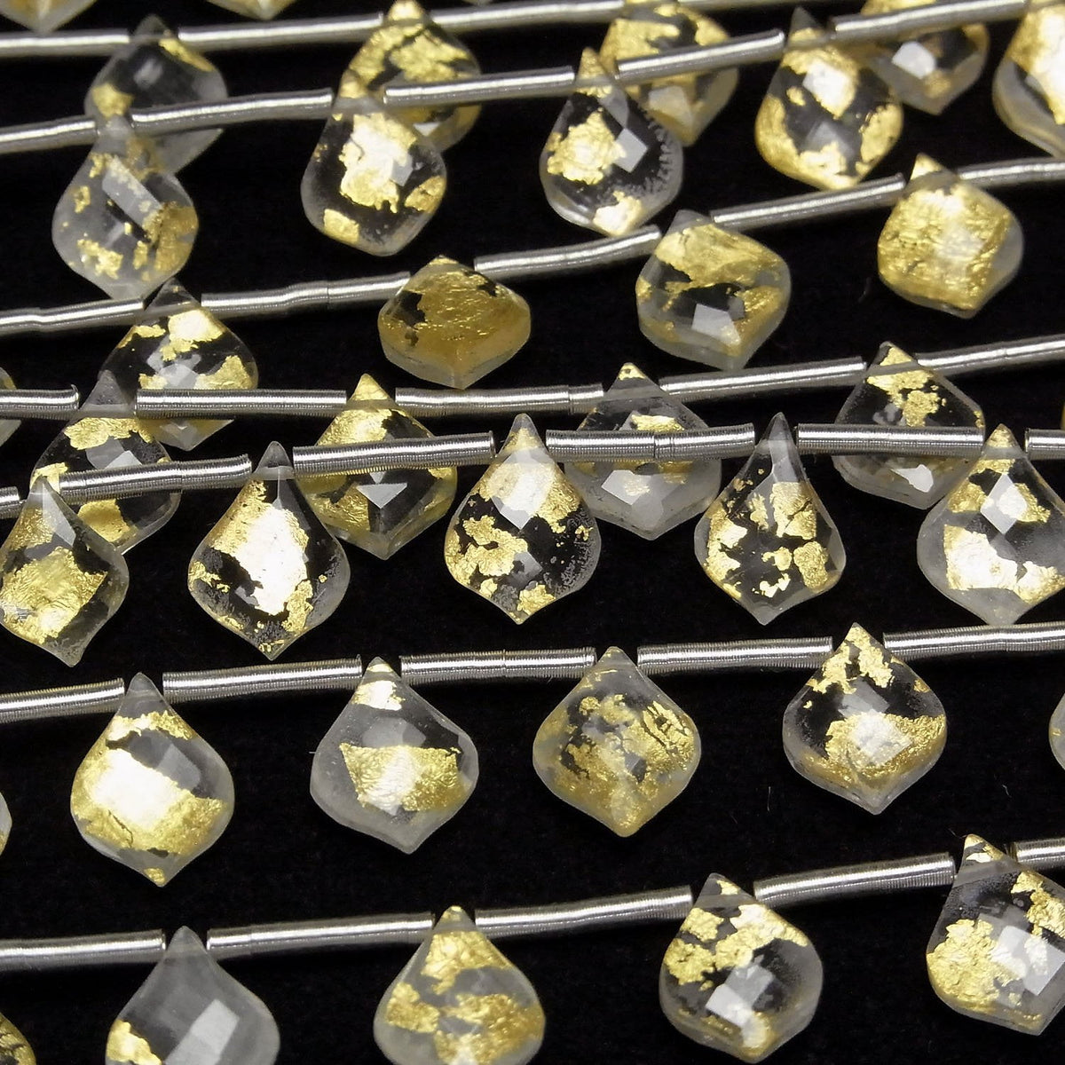 Gold Leaf Crystal Quartz AAA Deformed Faceted Pear Shape 10x7mm 1strand beads (9pcs)
