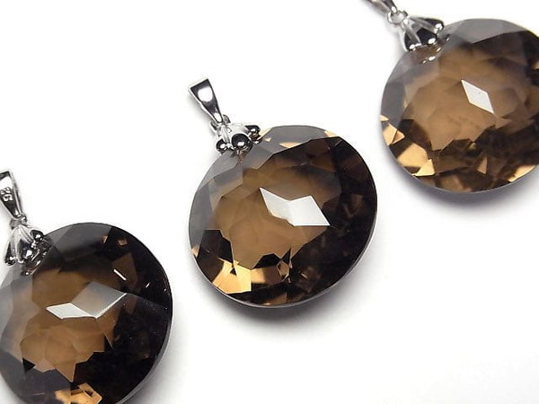 High Quality! Smoky Quartz AAA Coin Pendant  [20mm] [25mm] Silver925