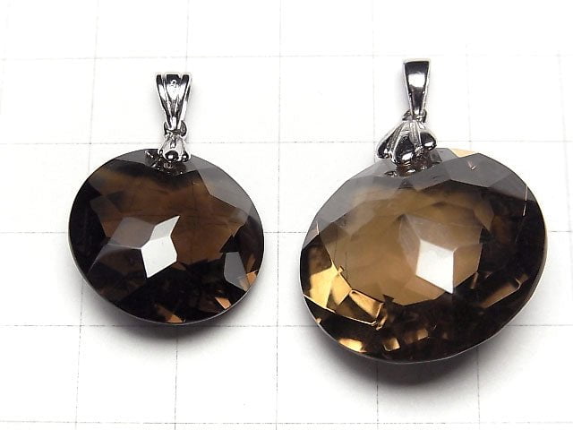 High Quality! Smoky Quartz AAA Coin Pendant  [20mm] [25mm] Silver925