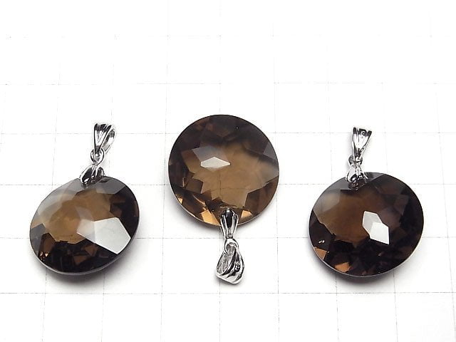 High Quality! Smoky Quartz AAA Coin Pendant  [20mm] [25mm] Silver925