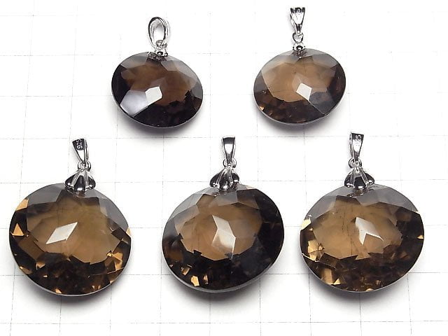 High Quality! Smoky Quartz AAA Coin Pendant  [20mm] [25mm] Silver925