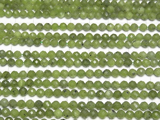 [Video] High Quality! Russia Nephrite Jade AA++ Faceted Round 4mm 1strand beads (aprx.15inch / 37cm)