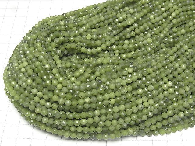 [Video] High Quality! Russia Nephrite Jade AA++ Faceted Round 4mm 1strand beads (aprx.15inch / 37cm)