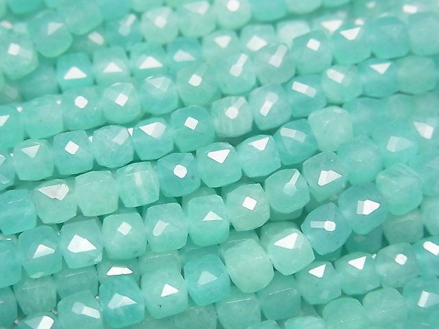 [Video] High Quality! Amazonite Silica AA++ Cube Shape 4x4x4mm half or 1strand beads (aprx.15inch / 37cm)