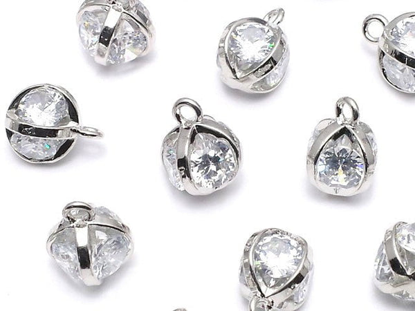 Metal Parts Charm 10x8x8mm CZ Round Faceted 4 stones Silver Color 2pcs