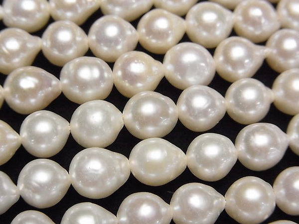 [Video]Fresh Water Pearl AA Semi Round -Natural Drop 7x6.5mm White 1strand beads (aprx.14inch/35cm)
