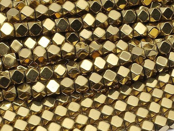 [Video]Hematite Small Size Cube Shape 3x3x3mm gold coating 1strand beads (aprx.15inch/38cm)
