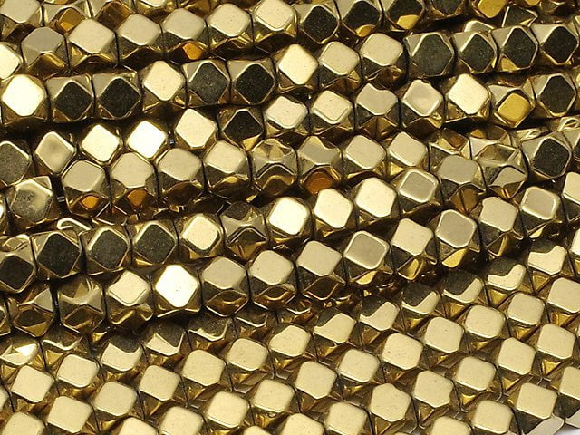 [Video]Hematite Small Size Cube Shape 3x3x3mm gold coating 1strand beads (aprx.15inch/38cm)