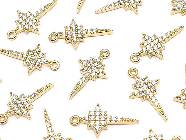 Metal Parts star motif charm 15x8mm Gold color (with CZ) 2pcs $3.59!