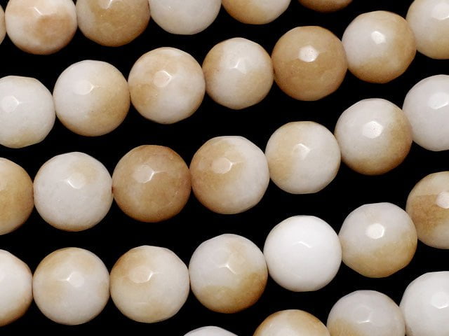 White & Brown Color Jade 128 Faceted Round 8 mm 1strand beads (aprx.15 inch / 37 cm)