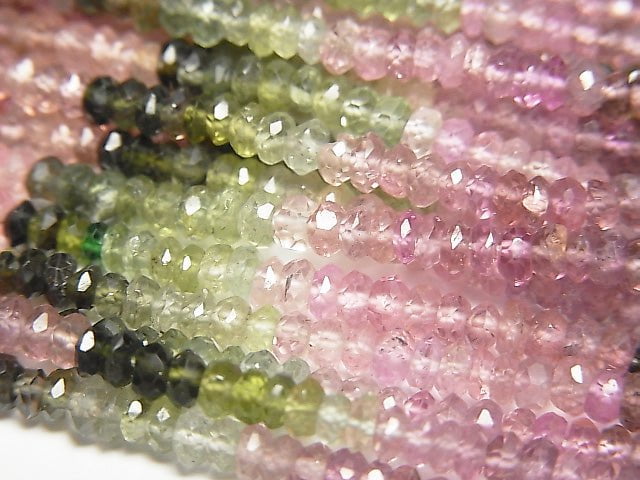 [Video] High Quality Multicolor Tourmaline AAA - AA ++ Faceted Button Rondelle half or 1strand beads (aprx.13 inch / 32 cm)