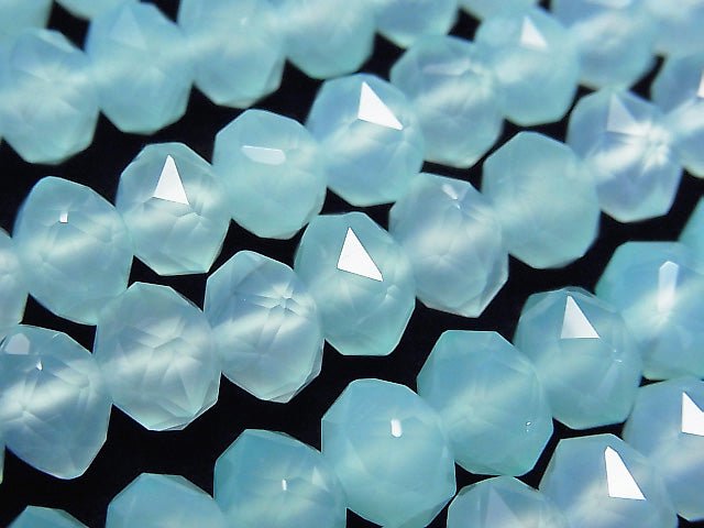 [Video] Sea Blue Chalcedony AAA Star Faceted Button Roundel 10 x 10 x 7 mm 1/4 or 1strand beads (aprx.15 inch / 38 cm)