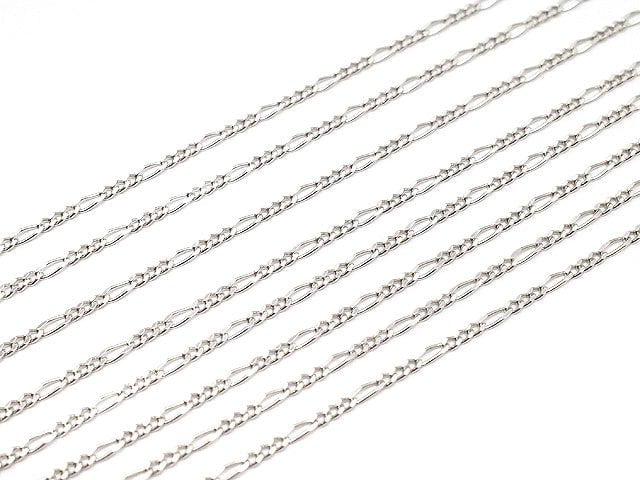 Silver925 Figaro (Long and Short) Chain 1.3mm Rhodium Plated [40cm][45cm][50cm][60cm] Necklace 1pc