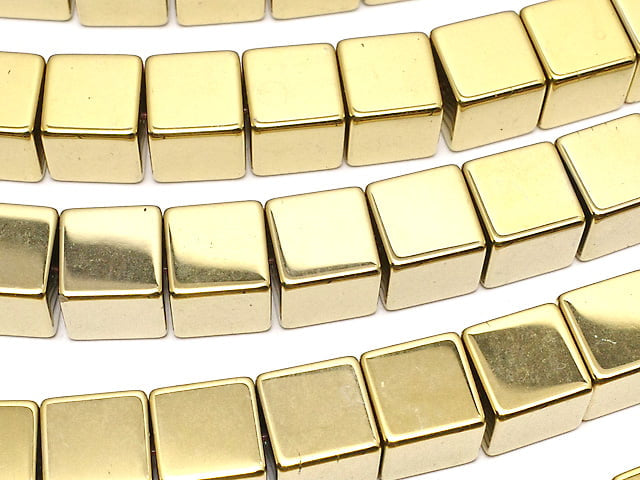 [Video] Hematite Cube 8 x 8 mm x 8 mm gold coating 1 strand beads (aprx.15 inch / 38 cm)
